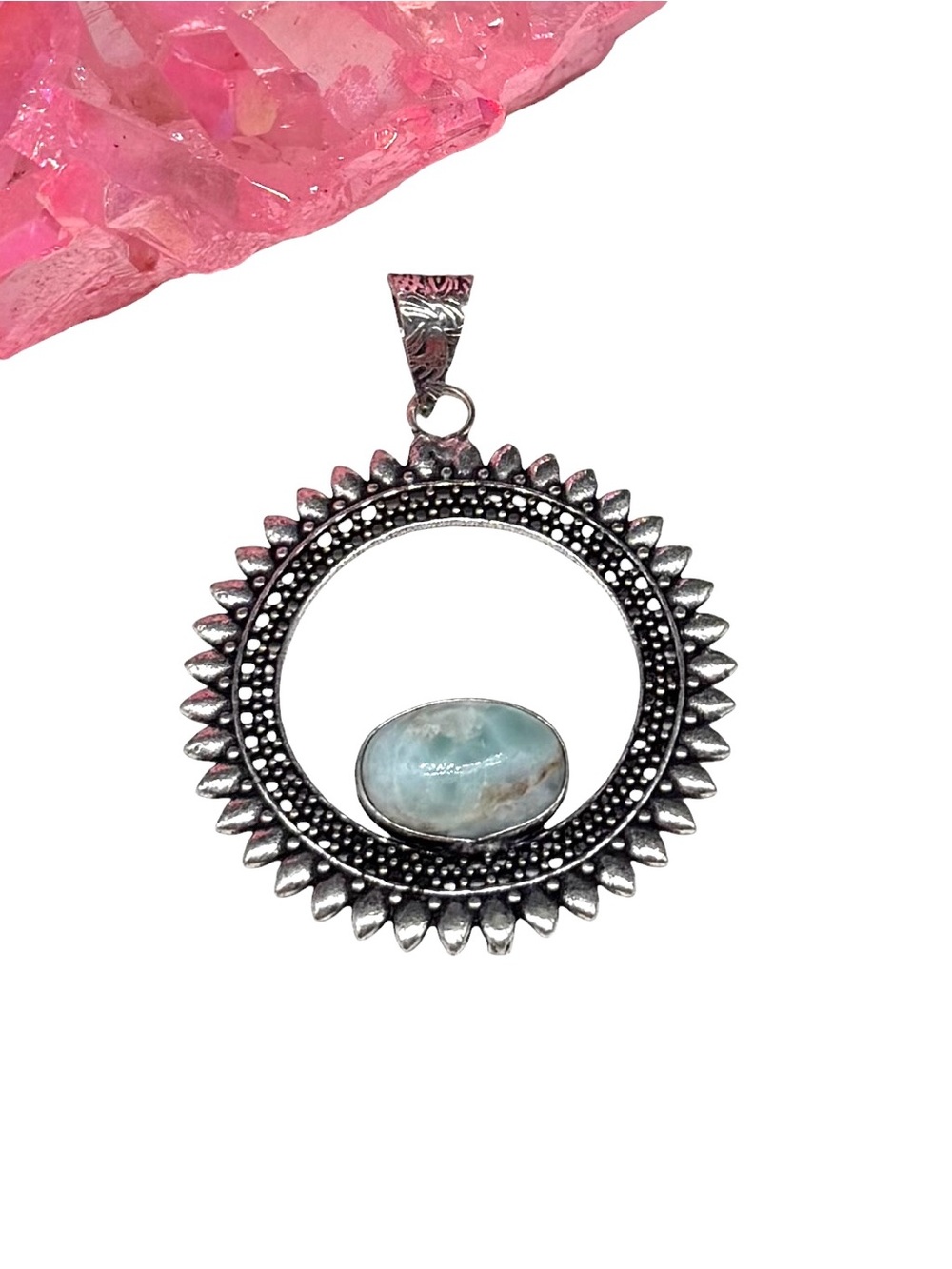 Larimar Necklace Pendant 925 Sterling Silver Overlay